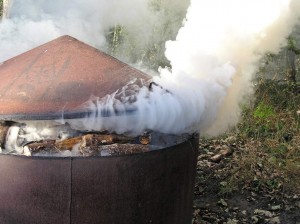 Soon after lighting the kiln.