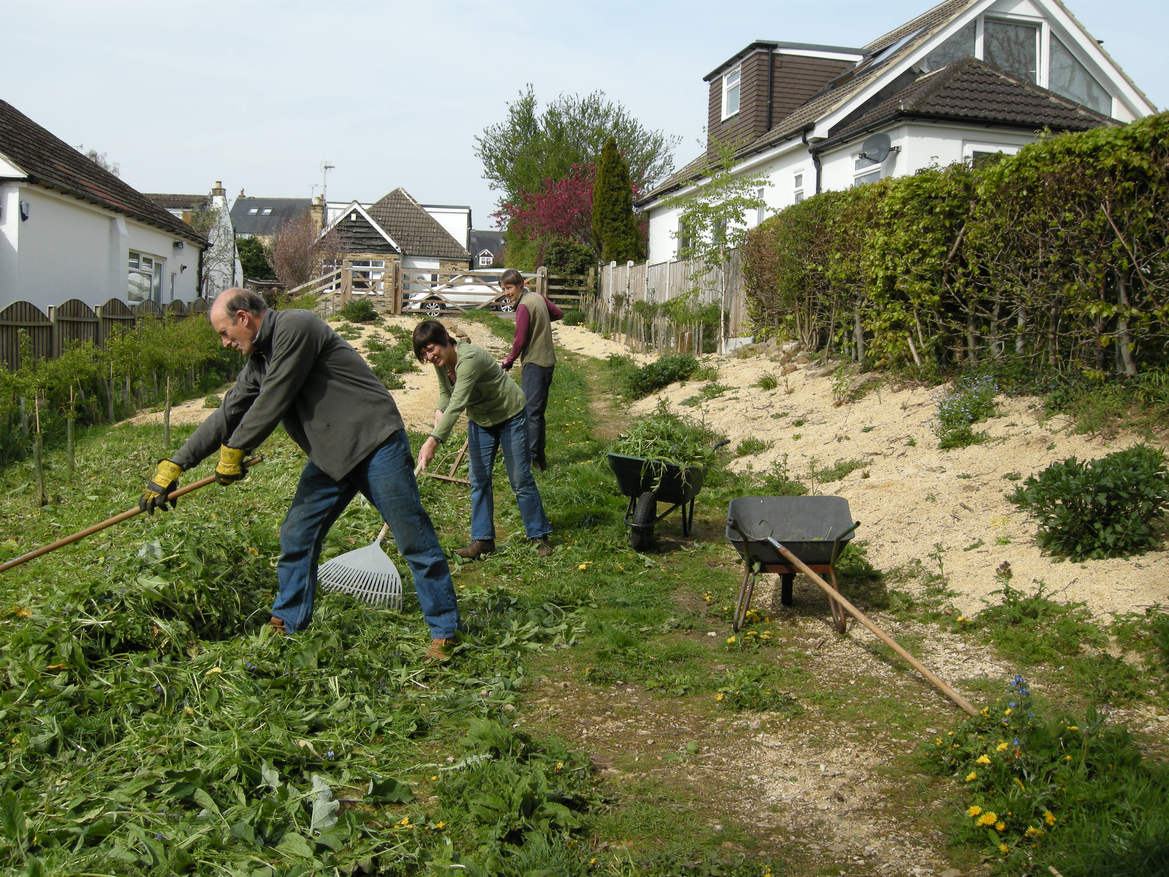 Cutting and raking thick vegetation on the track into the Ellikers.